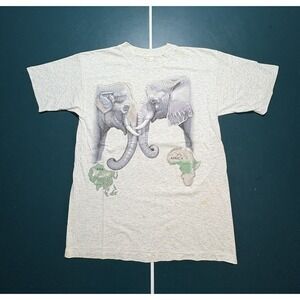 Vintage 90s Elephants Wrap Around T Shirt Large‎ Single Stitch 1992 Africa Aop